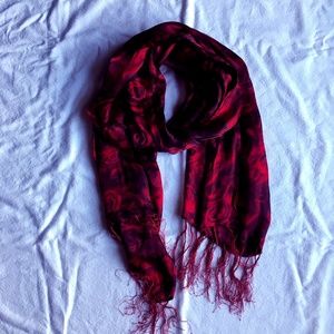 100% Silk Scarf Red Rose Print
